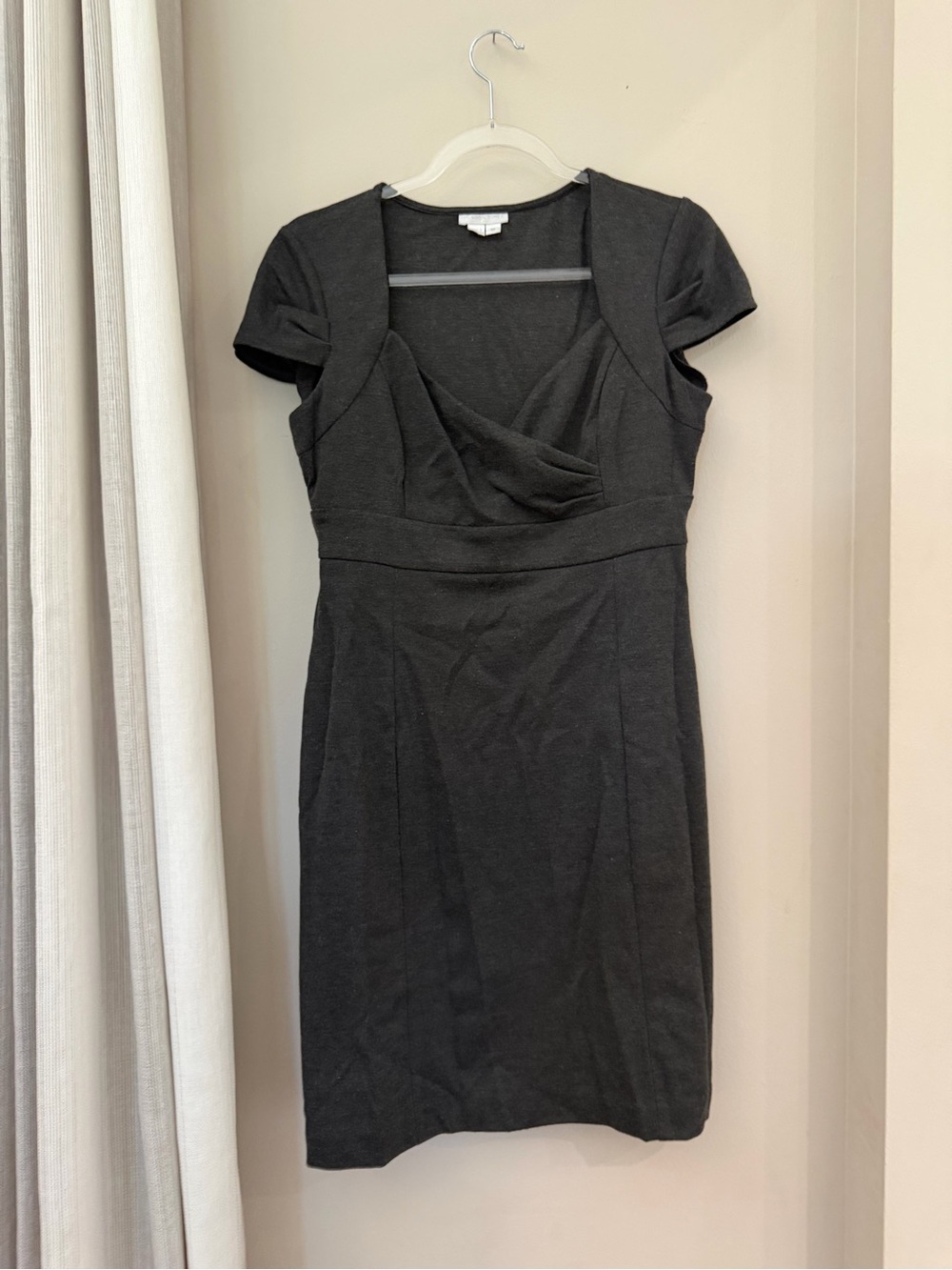 London Times Charcoal Short-Sleeve Sheath Dress